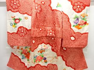 アンティーク　本総絞り逆雲取りに花筏模様着物